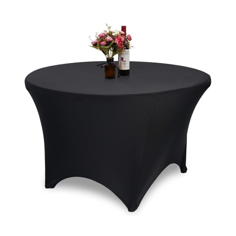 5FT Table Black Round Stretch Tablecloth Spandex Fitted Stretchable Elastic